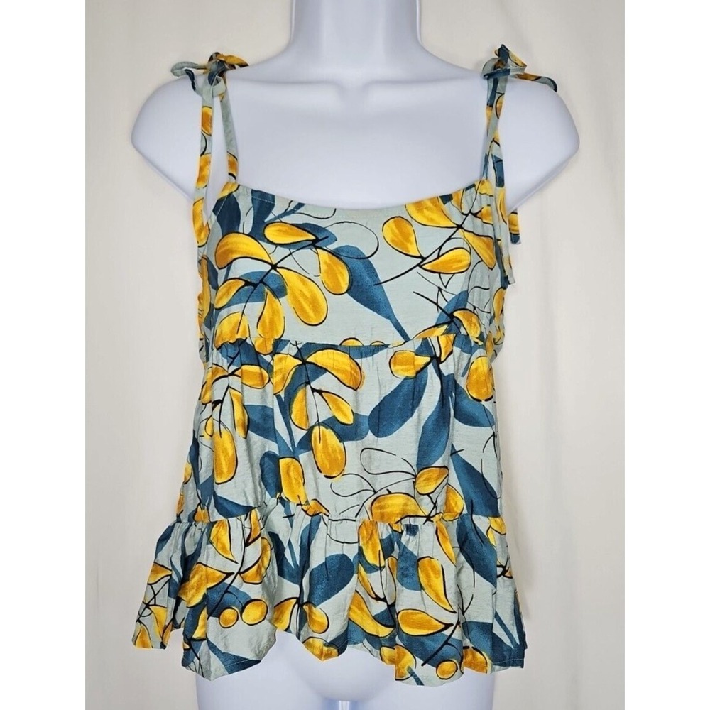MINE Women's Lightweight Green Floral Tiered Peplum Style Tank Top Size Medium